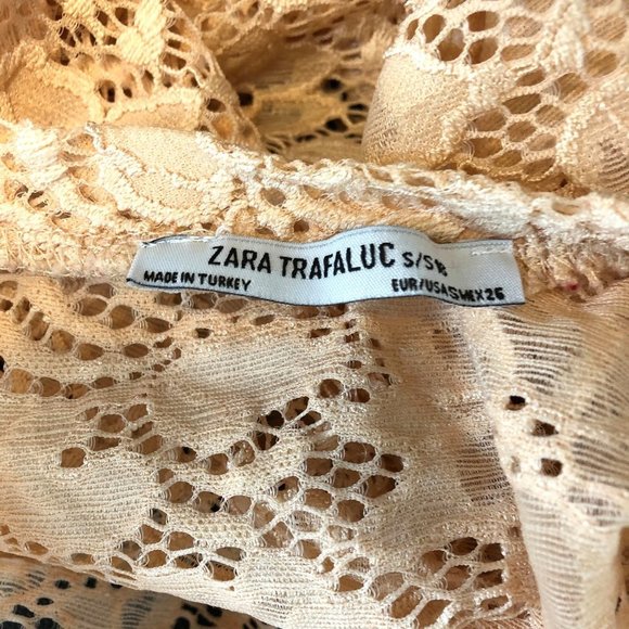 ZARA TRAFALUC Peach Floral Lace Crop Top Shirt ~ S - Picture 8 of 8